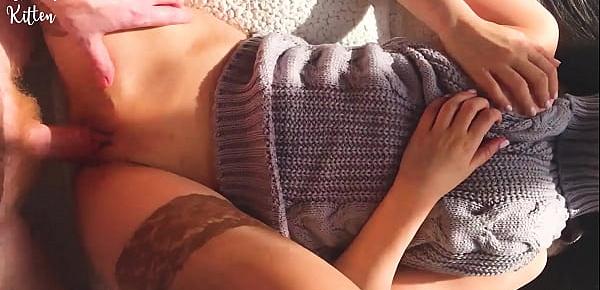  Cute Girl in a Sexy Sweater Gets Creampie
